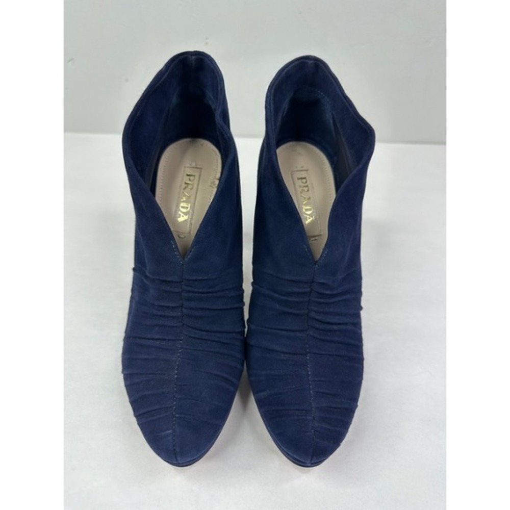 Prada Womens Blue Suede Ruched Designer Luxury Ankle Boots EU 37.5 Italy